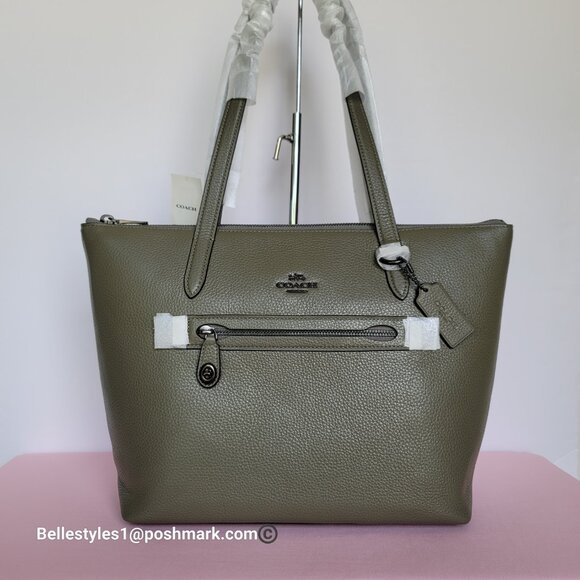 COACH Taylor Polished Pebbled Leather Large Tote- Army Green color ⭐ - Picture 4 of 16